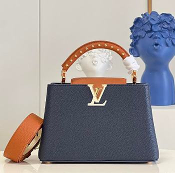 Louis Vuiiton Capucines Dark Blue With Brown 27cm