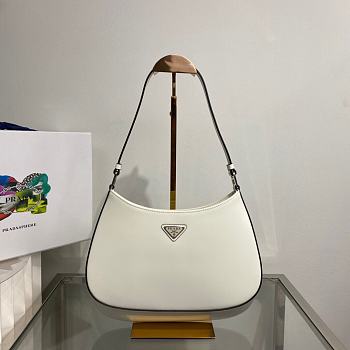 Prada Cleo Brushed Leather Shoulder Bag in White 1BC499 27x21x5 cm
