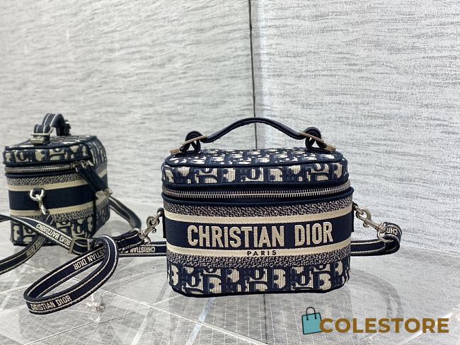 Christian Dior Travel Blue Oblique Embroidery Vanity Case SEE