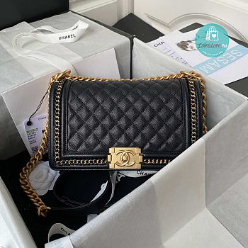 Chanel Boy Bag Black Caviar Leather Gold Hardware Size 25cm