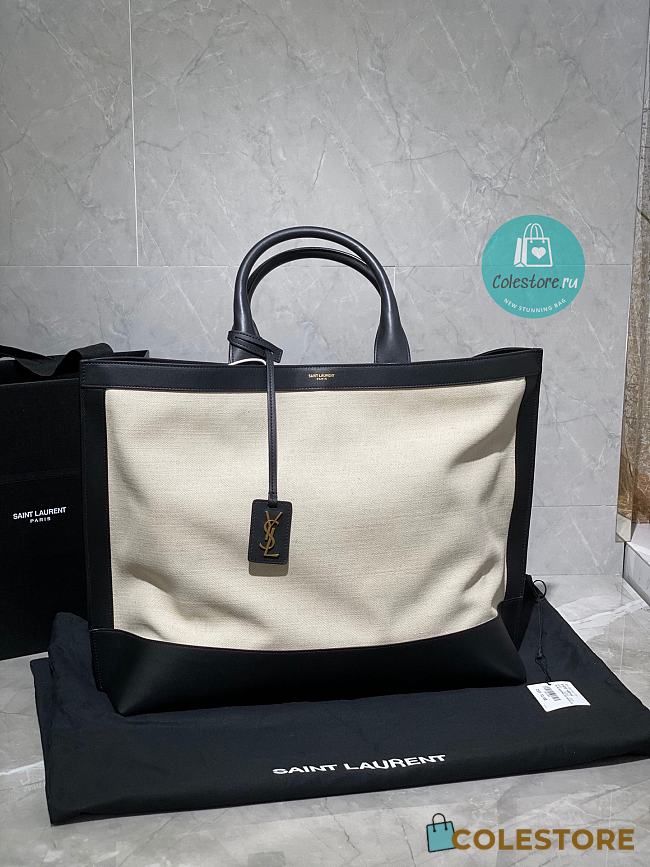 YSL Saint Laurent Tote Shopping In Canvas And Leather Black 619757 41.5×34×14 cm - 1