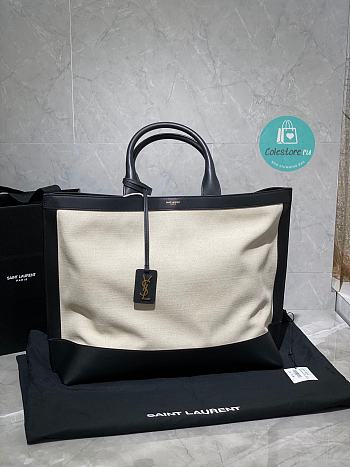 YSL Saint Laurent Tote Shopping In Canvas And Leather Black 619757 41.5×34×14 cm