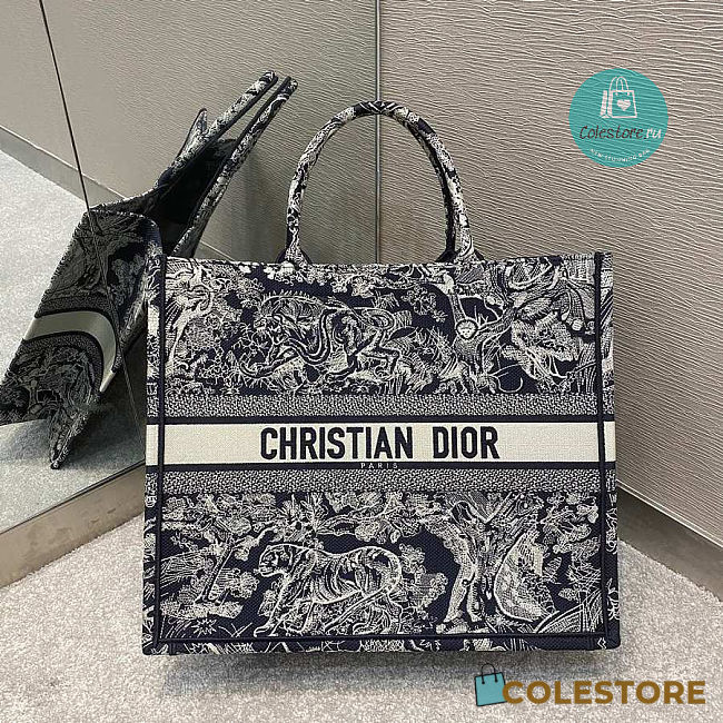 Christian Dior Tiger Toile de Jouy Book Tote Bag 42cm Embroidered Canvas  SpringSummer Collection Blue Womens Fashion Bags  Wallets Tote Bags  on Carousell