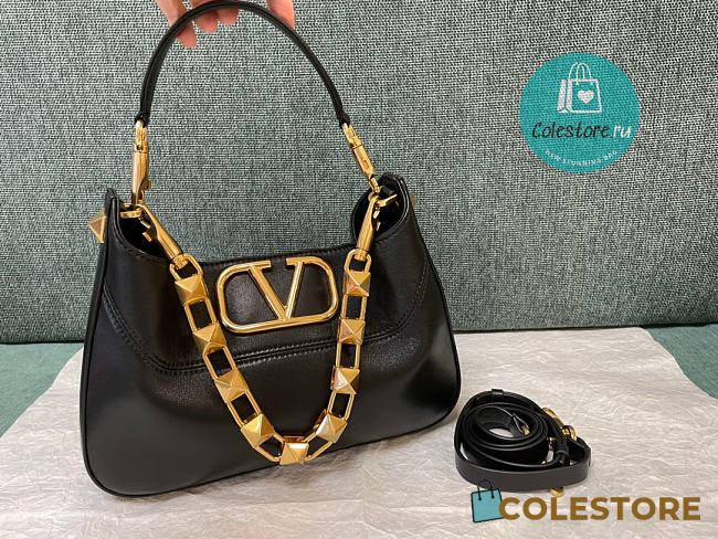 Valentino Garavani - Small Stud Sign Leather Hobo Bag In Black 20x15x7 cm  - 1