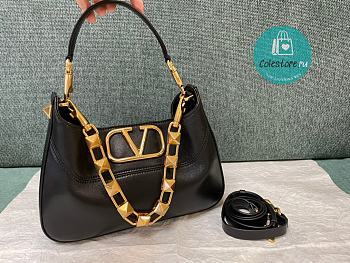 rockstud mini vitello stampa laminato leather hobo bag