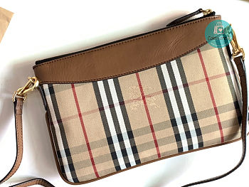 Burberry Horseferry Check and Brown Leather Clutch 26x16.5 cm
