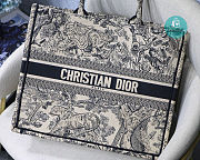 Large Dior Book Tote Blue Toile De Jouy Embroidery 42cm - 3