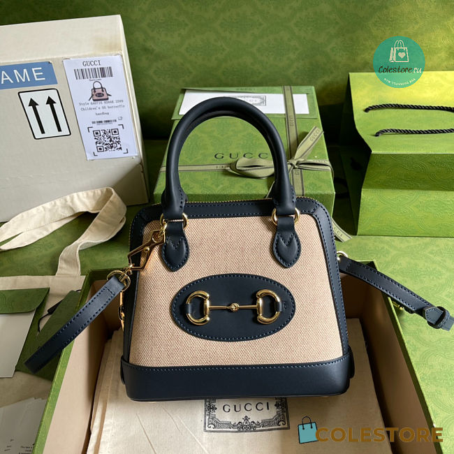 Gucci Horsebit 1955 Mini Top Handle Bag 640716 in Beige Canvas 20x19.5x7.5 cm - 1