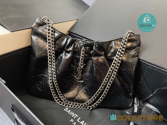 YSL Pac Pac Ruched Hobo Black Shoulder Bag 681632 size 24x14x4cm - 1