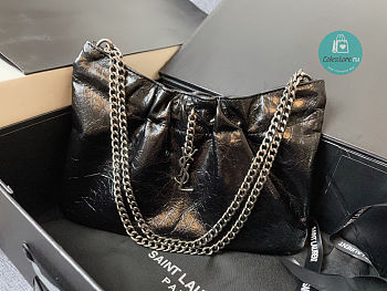 YSL Pac Pac Ruched Hobo Black Shoulder Bag 681632 size 24x14x4cm
