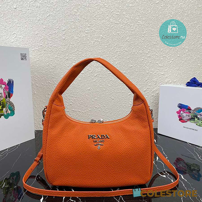 Prada Hobo Leather Bag Orange 1BC132 Size 26x21x9.5cm - 1