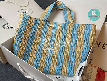 Prada Raffia Woven Tote Bag In Blue 36x38x11 cm