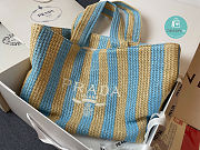 Prada Raffia Woven Tote Bag In Blue 36x38x11 cm - 5