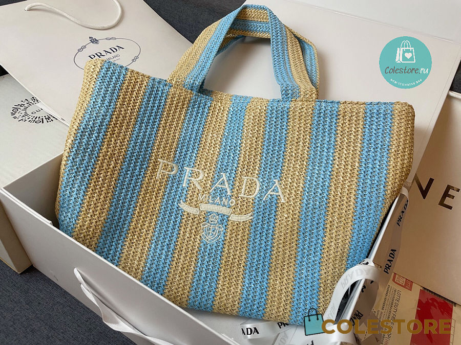 Prada Raffia Woven Tote Bag In Blue 36x38x11 Cm Colestore Ru