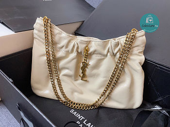YSL Pac Pac Ruched Hobo White Shoulder Bag 681632 size 24x14x4cm