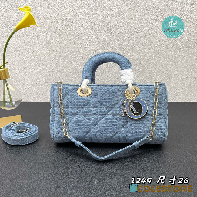 Lady D-Joy Bag Blue Cannage Denim 26x6x14cm - 1