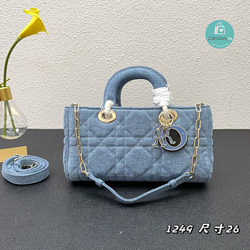 Lady D-Joy Bag Blue Cannage Denim 26x6x14cm