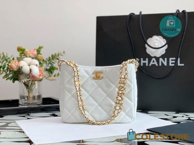 Chanel Hobo Small Handbag Caviar In White AS3223 16x19x8 cm - 1