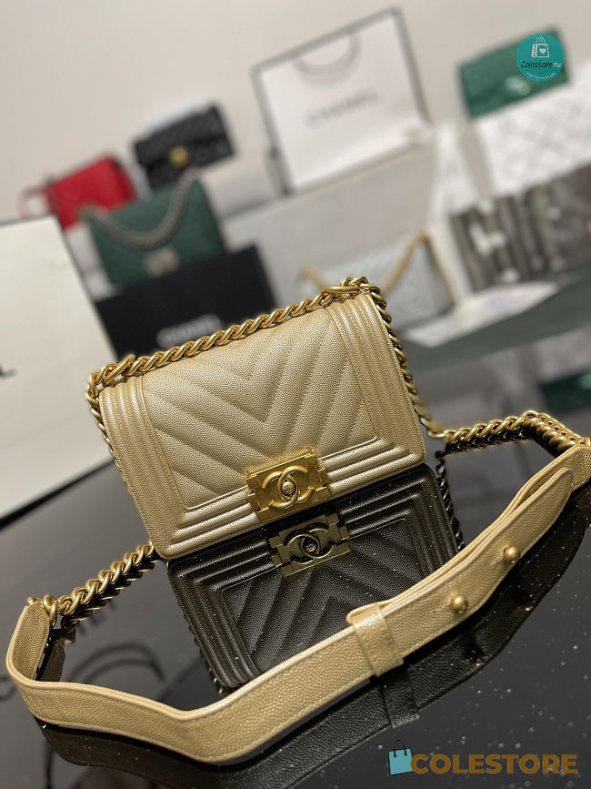 Chanel Boy Flap Bag Yellow Chervon Calfskin 67085 Size 20cm - 1