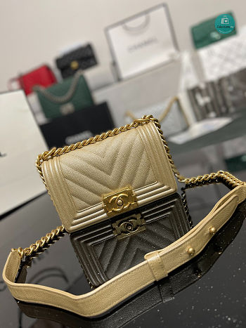Chanel Boy Flap Bag Yellow Chervon Calfskin 67085 Size 20cm
