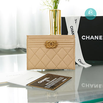 Chanel 18C Boy Card Holder In Beige 7.5x11x0.5 cm