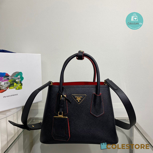 Prada Double Saffiano leather Mini Bag In Black 1BG443 Size 25x18.5x12.5 cm - 1