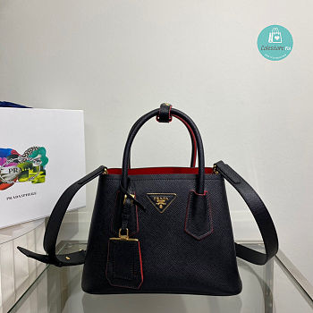 Prada Double Saffiano leather Mini Bag In Black 1BG443 Size 25x18.5x12.5 cm