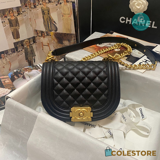 Chanel Small BOY CHANEL Messenger Bag Lambskin Black AS3350 19.5×15.5×7cm - 1