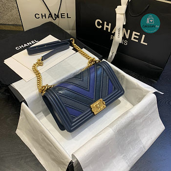 Chanel Medium Boy Chevrom Blue 67086 25cm