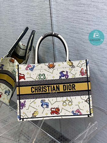 Dior Medium Latte Multicolor Pixel Zodiac Embroidery M1286 36x18x28cm