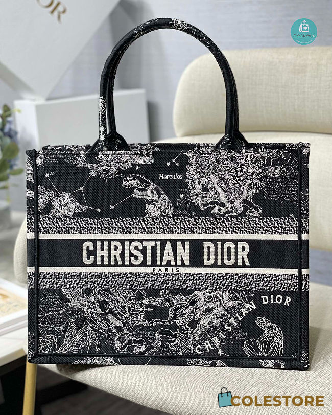 Medium Dior Book Tote Black Toile de Jouy Zodiac Embroidery M1296 36x27.5x16.5 cm - 1