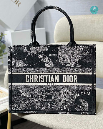 Medium Dior Book Tote Black Toile de Jouy Zodiac Embroidery M1296 36x27.5x16.5 cm