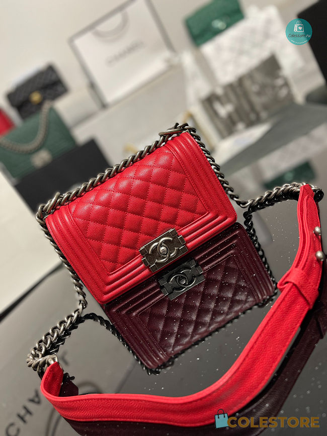 Chanel Boy Flap Bag In Red Chervon Calfskin 67085 Size 20cm - 1