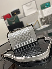 Chanel Boy Flap Bag In Silver Chervron Calfskin 67085 Size 20cm - 5