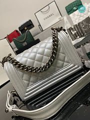Chanel Boy Flap Bag In Silver Chervron Calfskin 67085 Size 20cm - 3