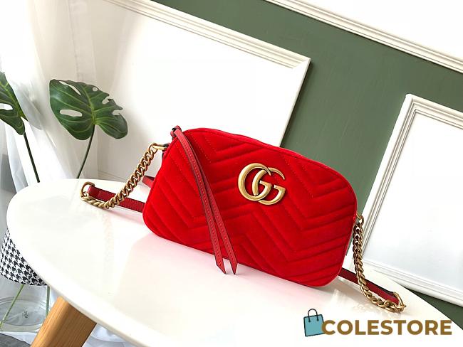 Gucci GG Marmont Small Shoulder In Red Velvet 447632 Size 24cm - 1