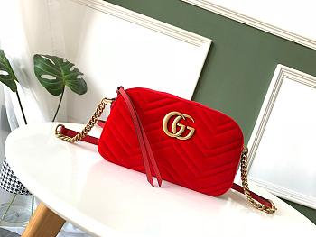 Gucci GG Marmont Small Shoulder In Red Velvet 447632 Size 24cm