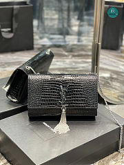 YSL Kate Medium With Tassel In Embossed Crocodile Shiny Leather Black 354119 24x14.5x5cm - 1