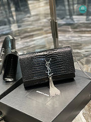 YSL Kate Medium With Tassel In Embossed Crocodile Shiny Leather Black 354119 24x14.5x5cm - 3