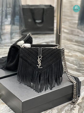 YSL College Medium Chain Bag In Light Suede With Fringes 392737 24x17x6.5cm