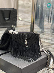 YSL College Medium Chain Bag In Light Suede With Fringes 392737 24x17x6.5cm - 3