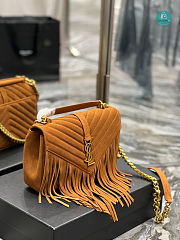 YSL College Medium Chain Bag In Light Suede With Fringes Yellow 392737 24x17x6.5cm - 4