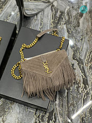 YSL College Medium Chain Bag In Light Suede With Fringes Tan 392737 24x17x6.5cm - 3