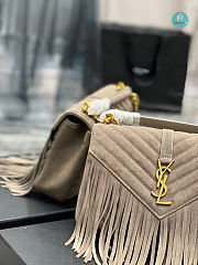 YSL College Medium Chain Bag In Light Suede With Fringes Tan 392737 24x17x6.5cm - 5