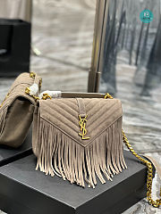 YSL College Medium Chain Bag In Light Suede With Fringes Tan 392737 24x17x6.5cm - 4