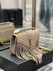 YSL College Medium Chain Bag In Light Suede With Fringes Tan 392737 24x17x6.5cm - 6