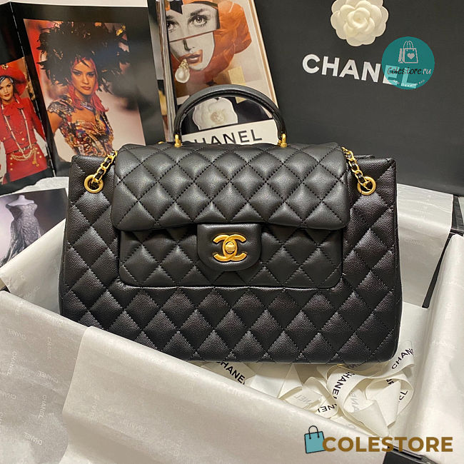 Chanel 22p Black Gold Handle Graft Caviar Cowhide In Black AS3335 30x18x10cm - 1