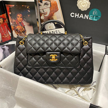 Chanel 22p Black Gold Handle Graft Caviar Cowhide In Black AS3335 30x18x10cm
