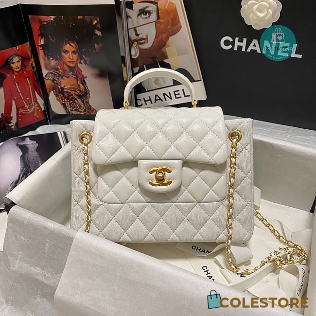 Chanel 22p White Gold Handle Graft Caviar Cowhide In White AS3335 30x18x10cm - 1