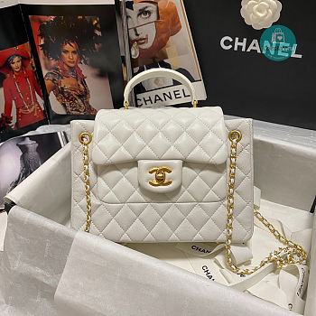 Chanel 22p White Gold Handle Graft Caviar Cowhide In White AS3335 30x18x10cm